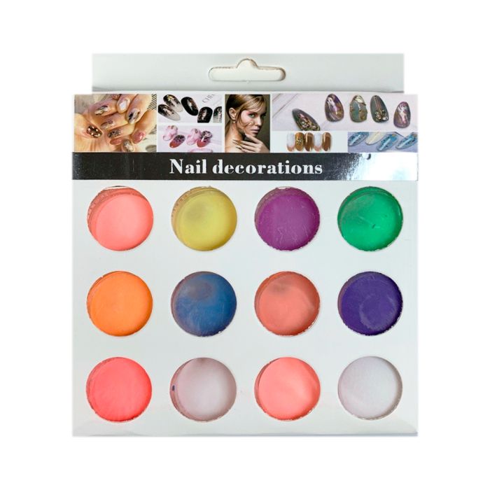 Nail Decorations, colored acrylic powder, set of 12 pcs.